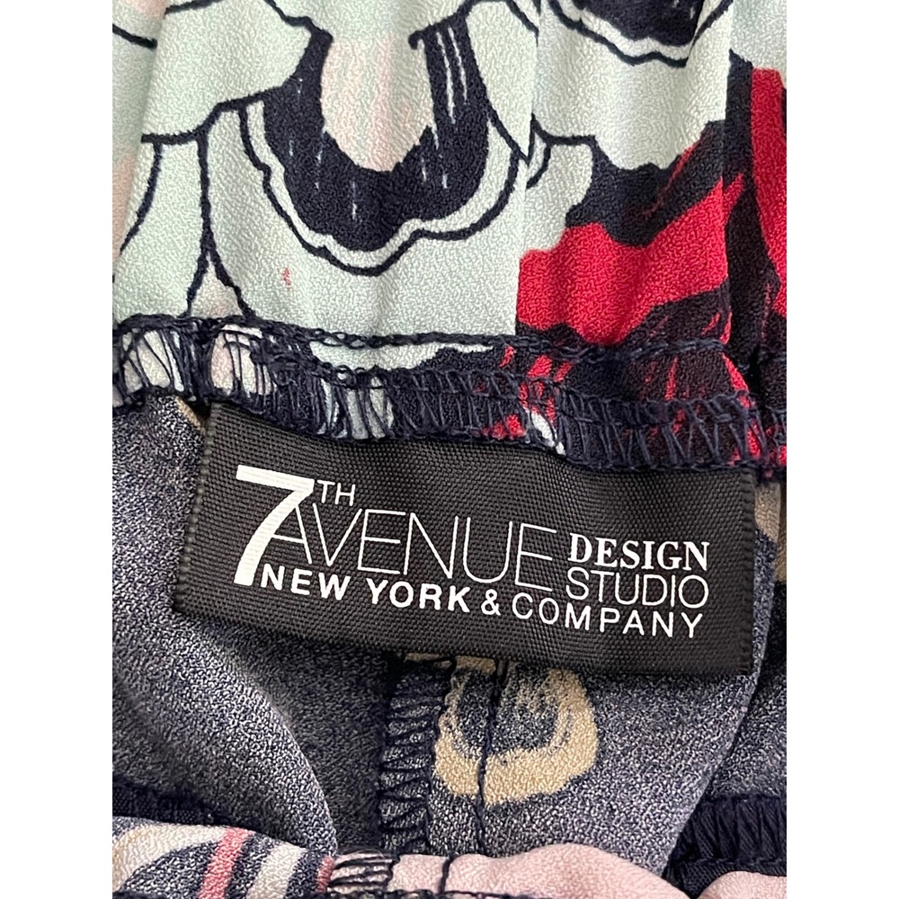 New York & Company 7th Avenue Floral Wide Leg Paperbag Waist Pants Navy Pink M - Picture 3 of 10
